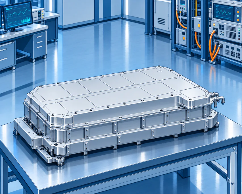 Darstellung des montierten Batteriepacks mit geschlossenem Gehäuse