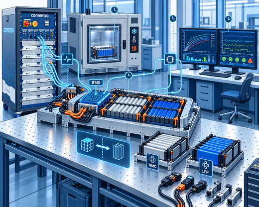 Konzeptionelles BMS-Forschungslabor mit Simulationsgeräten und Messwertanzeigen