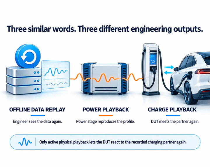 Comparison between offline data replay, power playback and active charging partner playback