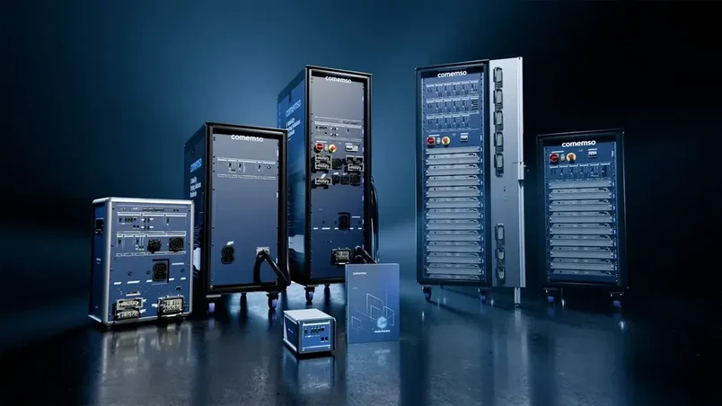 Kombinierte BCS- und EVCA-Prüfplattform mit comframe, EVCA ComOnly und EVCA-Rack mit 24 HE