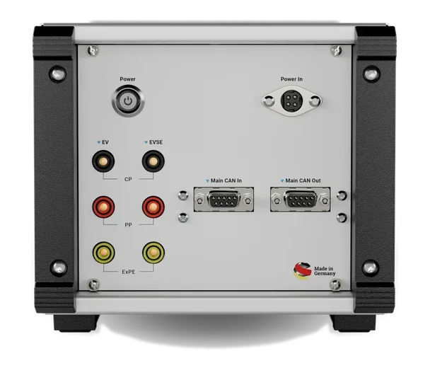 Rear panel of EVCA ComOnly with power, signal and CAN connections