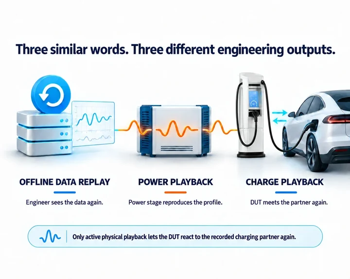 Comparison between offline data replay, power playback and active charging partner playback