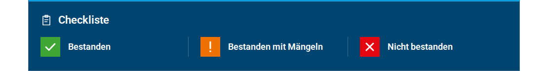 Illustration eines Klemmbretts mit möglichen Prüfergebnissen.