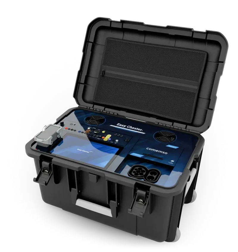 Current Easy Chester Ultimate Generation 3 in its open case, with touchscreen and charging interfaces