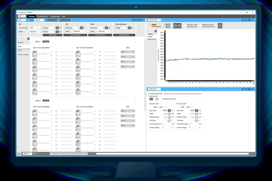 comframe-BCS-Arbeitsbereich mit Zell-, Isolations- und synchronisierten Messsteuerungen