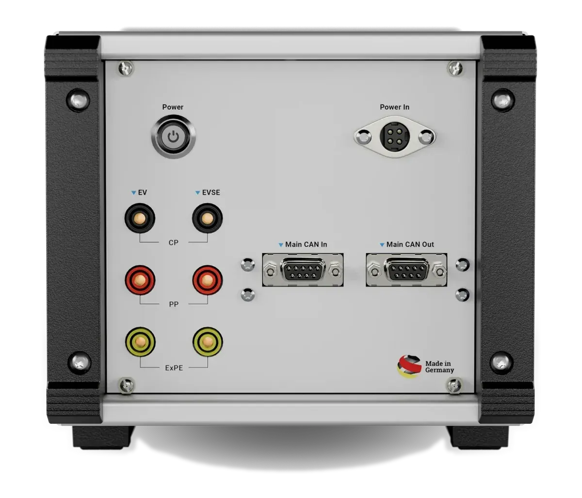 Rear panel of EVCA ComOnly with power, signal and CAN connections