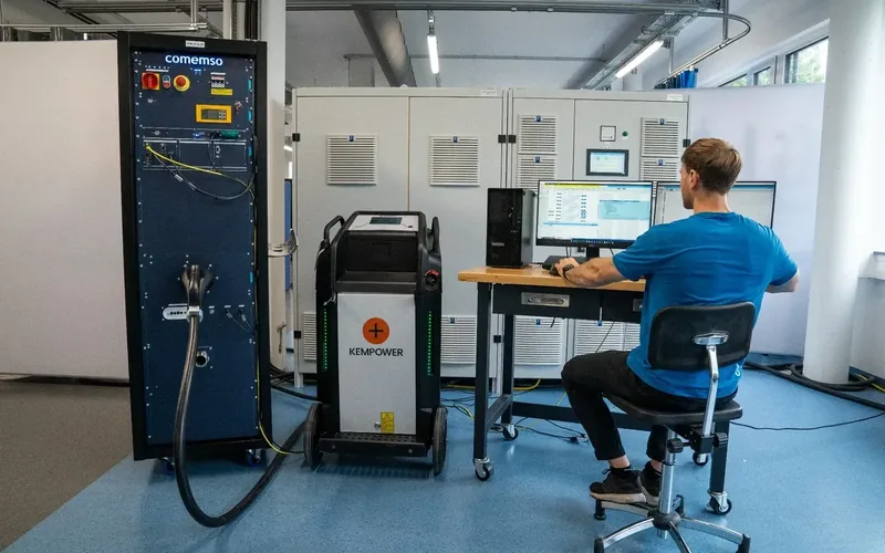 Ein Ingenieur bedient EVCA MCS und comframe in einem vollständigen MCS-Labor