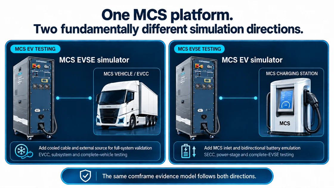 EVCA MCS test directions for vehicle, charging-station and controller development