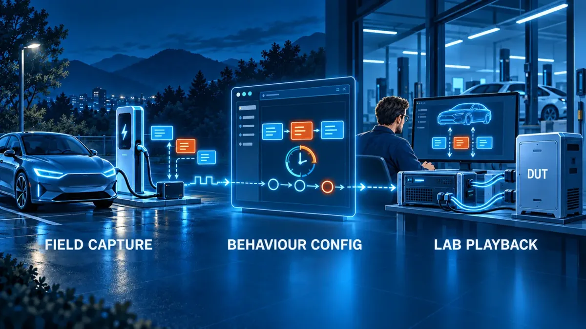 Field session converted into a supported behaviour configuration and actively reproduced for a laboratory DUT