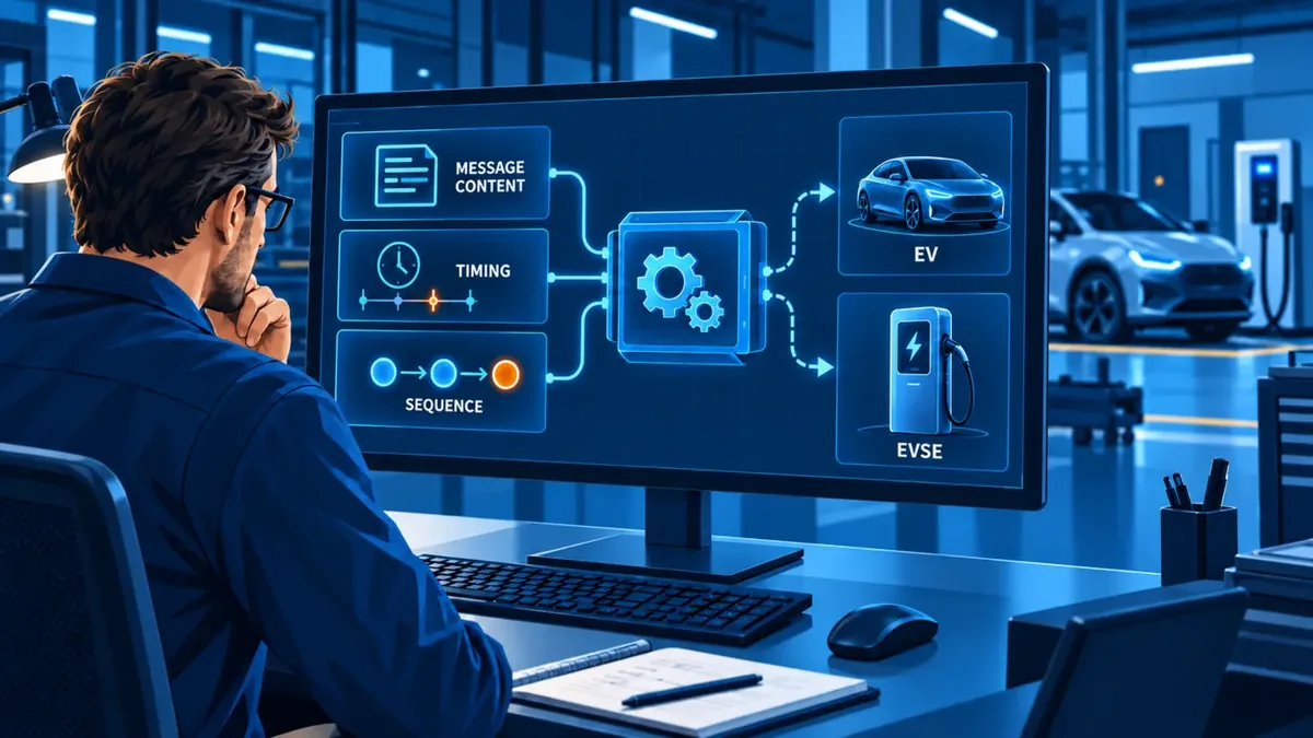 Professional Simulation configures supported message content, timing and sequences for a selected EV or EVSE test role