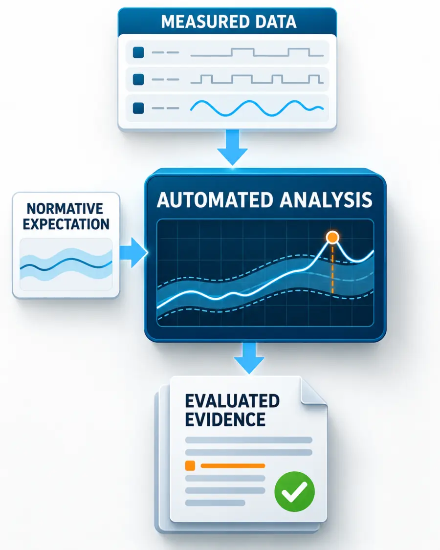 Measured charging data evaluated automatically against normative expectations