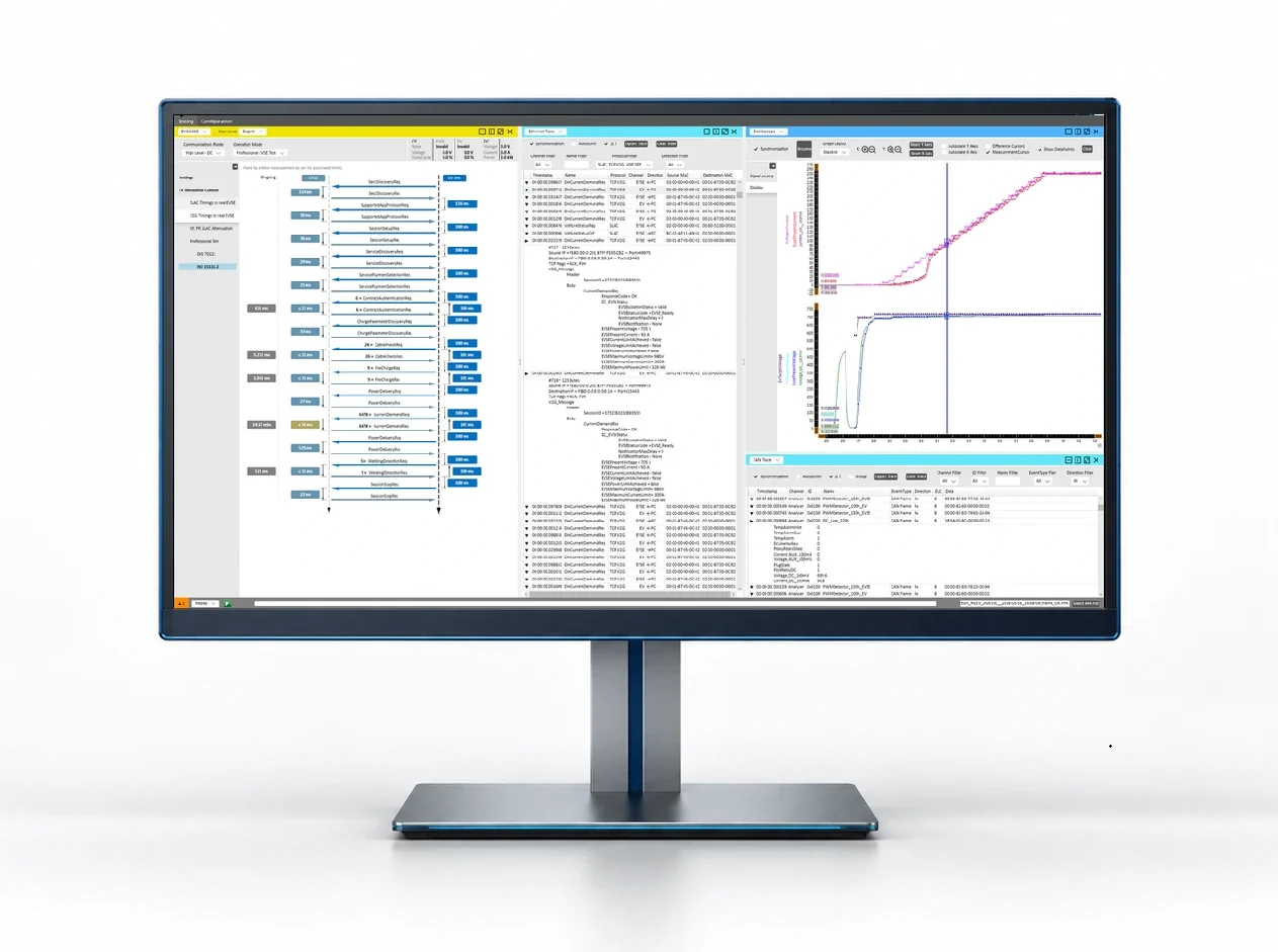 comframe-Prüfnachweise und synchronisierte Messungen auf einem Desktopmonitor
