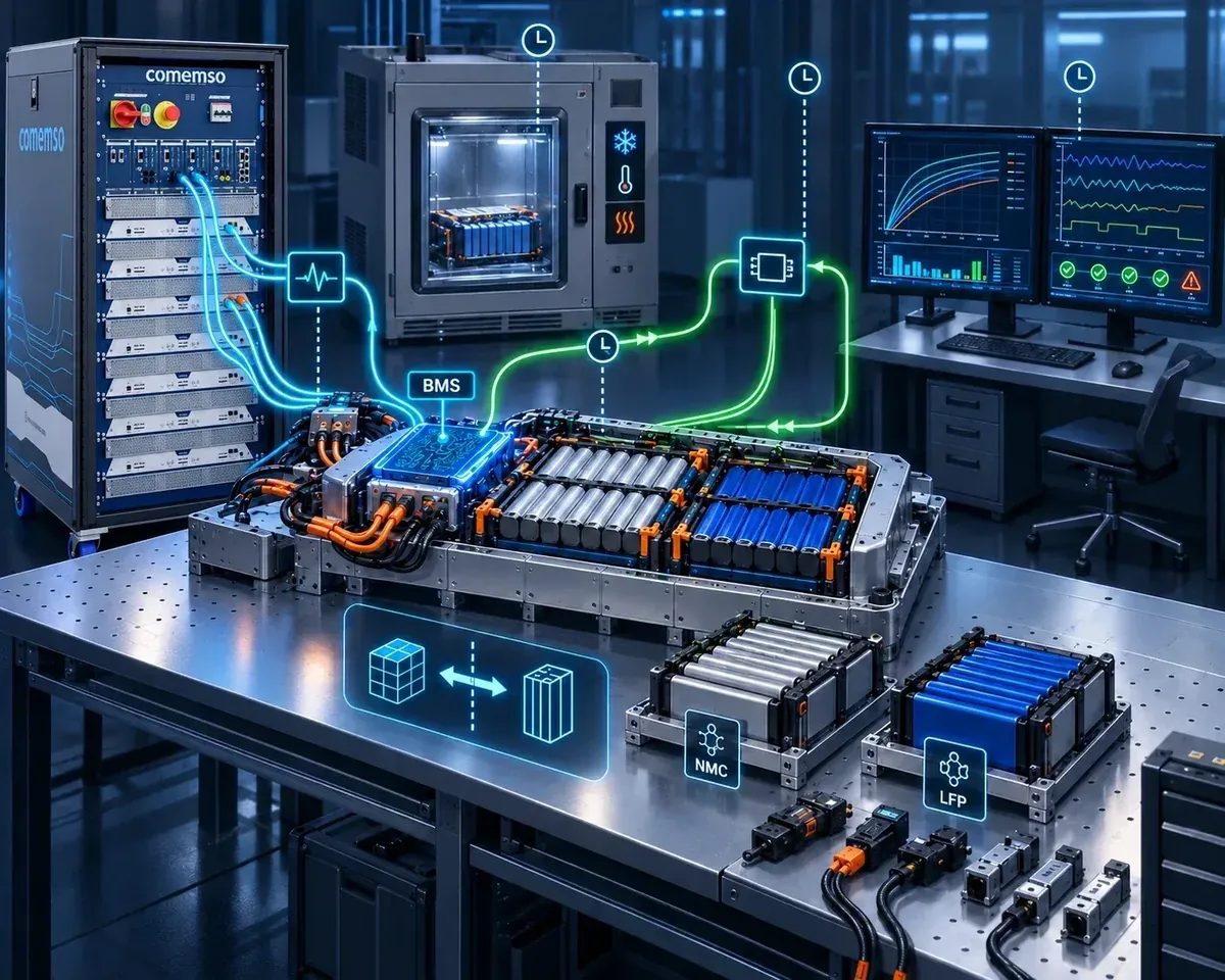 Konzeptionelles BMS-Forschungslabor mit Simulationsgeräten und Messwertanzeigen