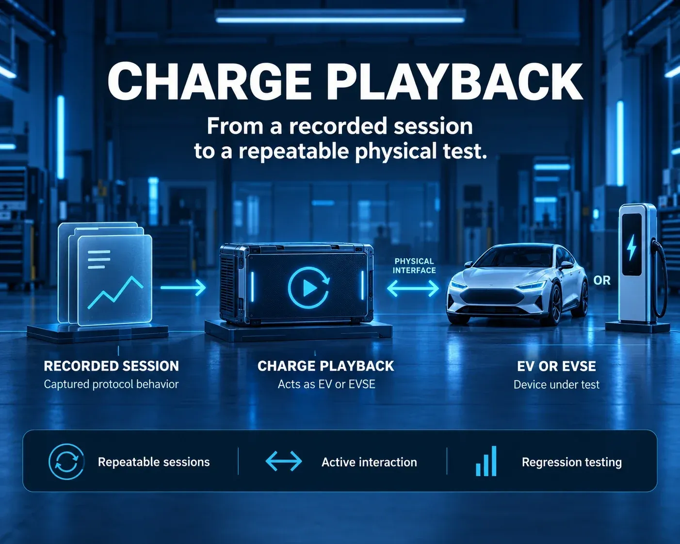 Difference between offline replay and active Charge Playback at the physical charging interface