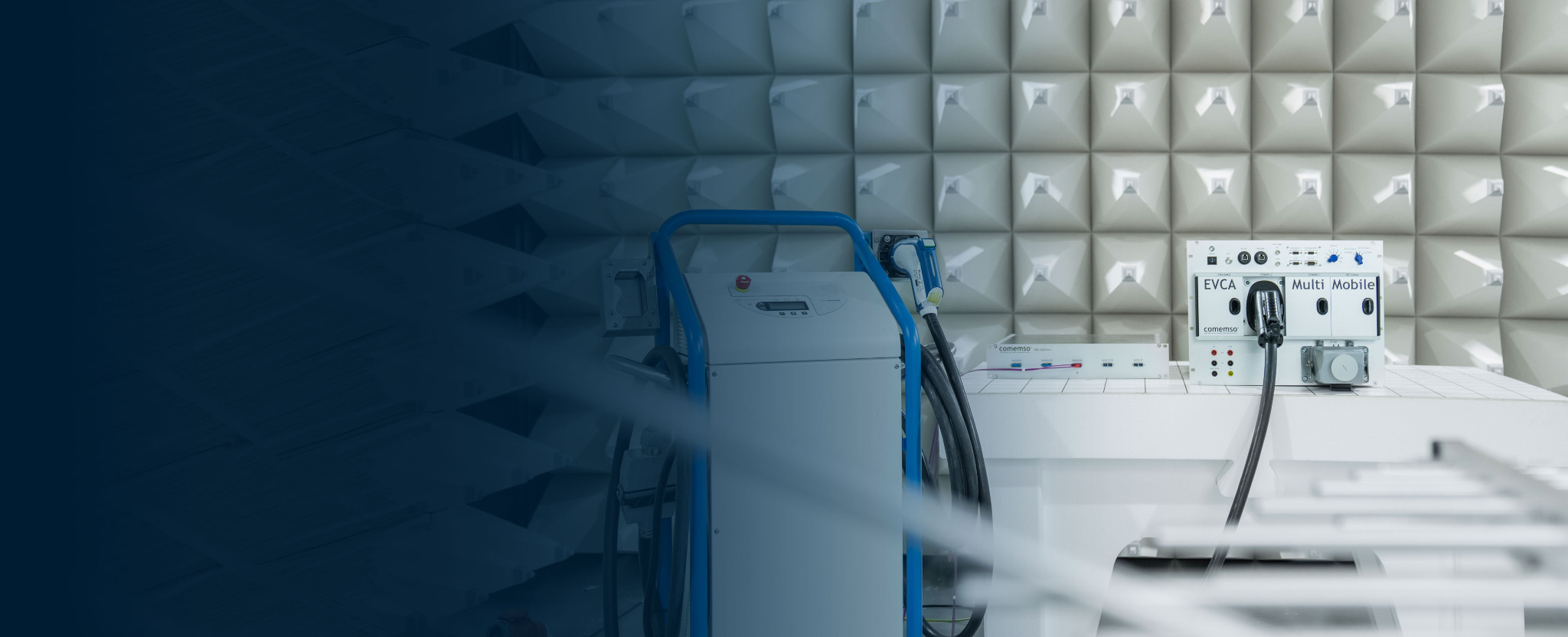 Charging equipment and an EVCA Multi Mobile test system inside an EMC chamber