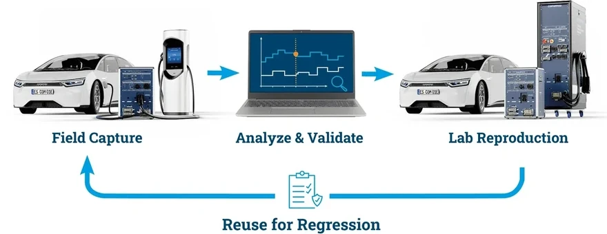 Felderfassung, Analyse und Validierung, Laborreproduktion und Wiederverwendung von Ladetests für die Regression
